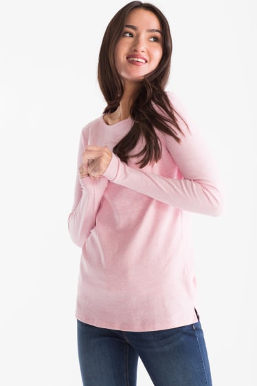 Damen - Basic-Langarmshirt - rosa-melange