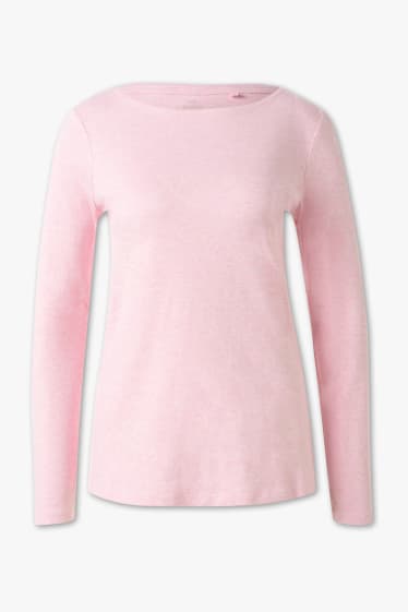 Mujer - Camiseta básica de manga larga - rosa jaspeado