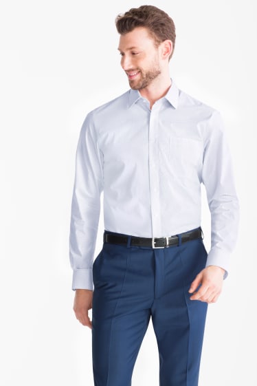 Men - Business shirt - regular fit - Kent collar - polka dot - white / blue