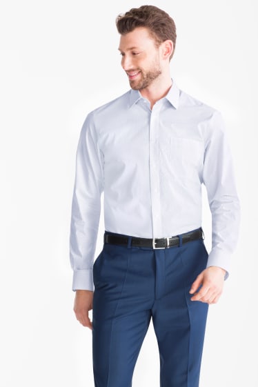 Herren - Businesshemd - Regular Fit - Kent - gepunktet - weiß / blau