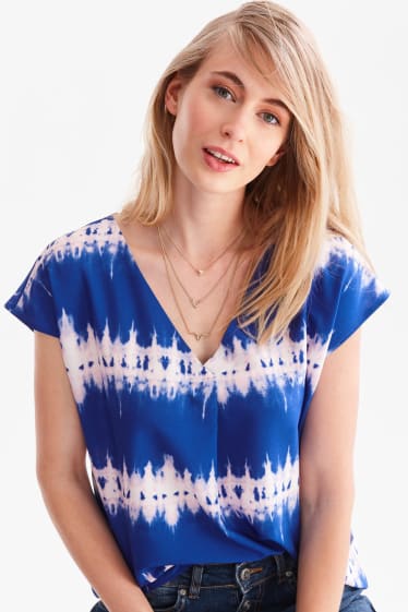 Women - Blouse - dark blue / white