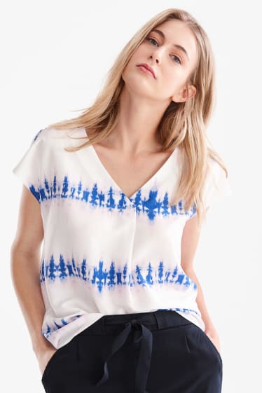 Women - Blouse - dark blue / white