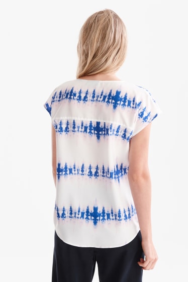 Women - Blouse - dark blue / white