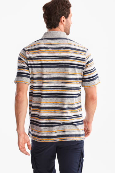 Men - Polo shirt - striped - light gray-melange