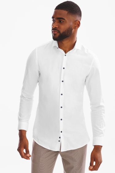 Hommes - Chemise de bureau - body fit - col cut away - stretch - blanc