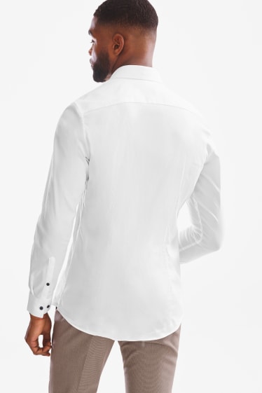 Hommes - Chemise de bureau - body fit - col cut away - stretch - blanc