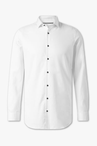 Hombre - Camisa de oficina - body fit - cutaway - elástico - blanco