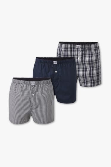 Heren - Set van 3 - boxershorts - geweven - donkerblauw