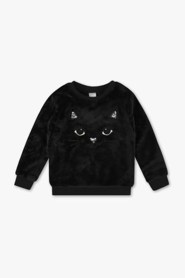 Bambini - Pullover in pile - effetto lucido - nero