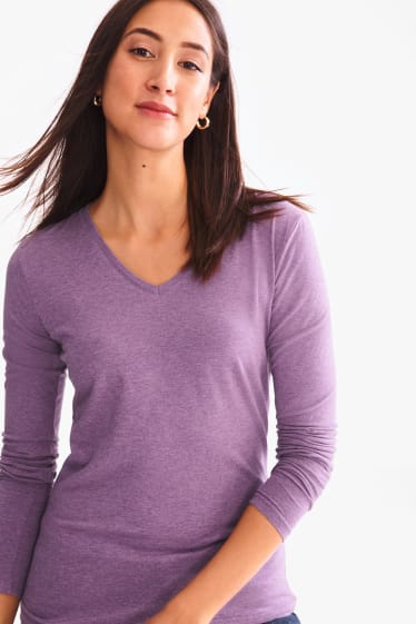 Kobiety - Koszulka z długim rękawem z linii basic - fiolet-melanż