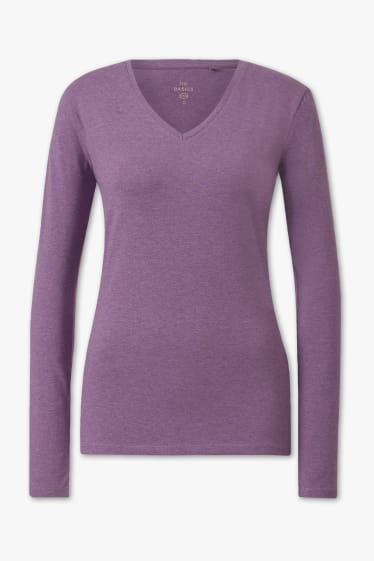 Mujer - Camiseta básica de manga larga - violeta jaspeado