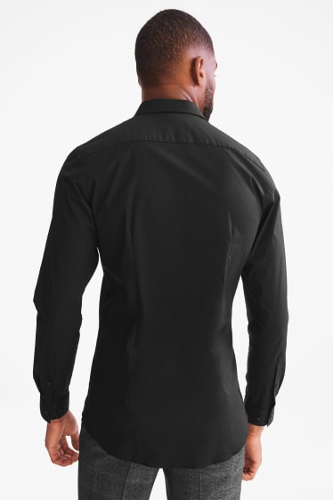 Uomo - Camicia business - body fit - collo all'italiana - stretch - nero
