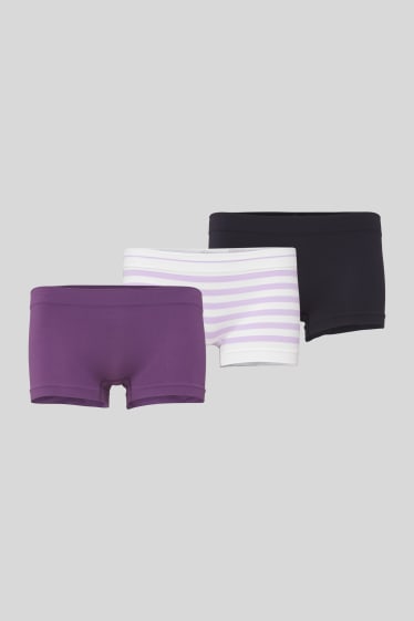 Femmes - Shorty - pack de 3 - sans couture - violet / blanc
