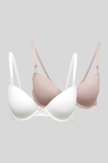 Donna - Confezione da 2 - reggiseno con ferretti - DEMI - imbottito - bianco / beige