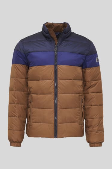 Heren - Gewatteerde jas - bruin / donkerblauw