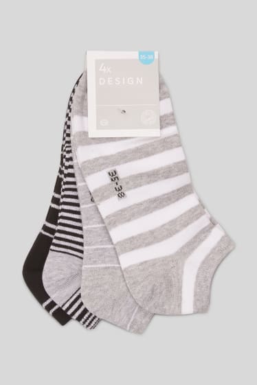 Damen - Multipack 4er - Sneakersocken - gestreift - schwarz / weiß