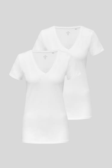 Dames - Set van 2 - basic-T-shirt - wit