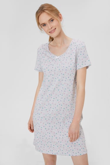 Women - Nightshirt  - polka dot - light gray