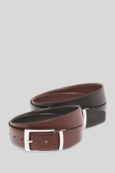 Hommes - Ceinture en cuir réversible - marron foncé