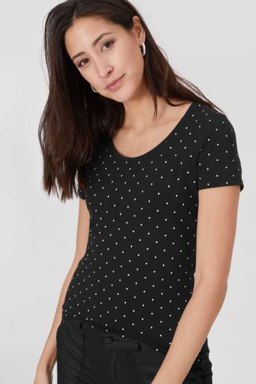 Women - Basic T-shirt  - polka dot - black / white