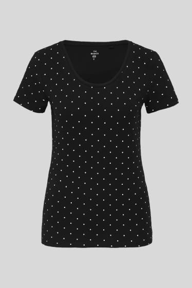 Women - Basic T-shirt  - polka dot - black / white