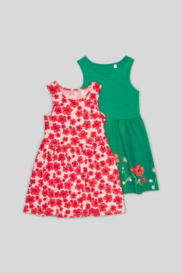 Kinder - Multipack 2er - Kleid - grün / rot