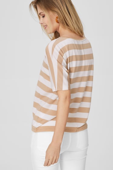 Women - T-shirt - striped - white / beige