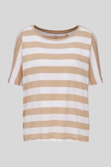 Dames - T-shirt - met strepen - wit / beige