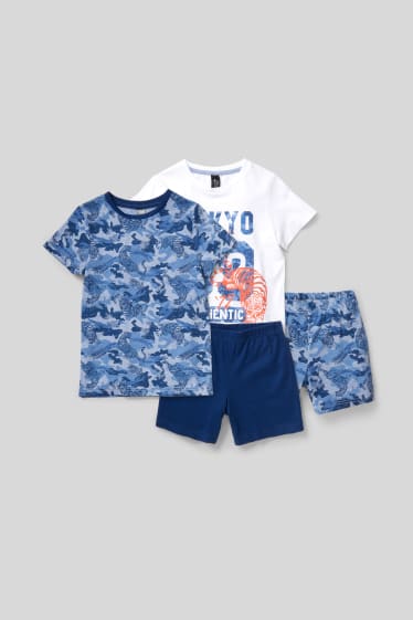 Kinder - Multipack 2er - Shorty-Pyjama - weiss / blau