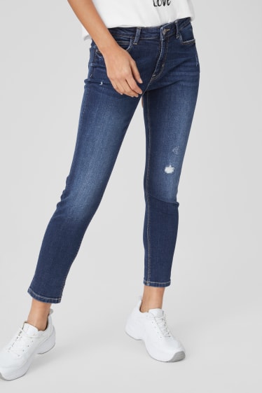 Women - Skinny jeans - mid waist - denim-dark blue