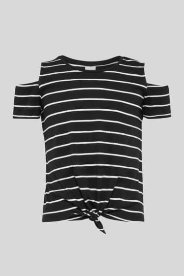 Children Girls - Short sleeve T-shirt  - striped - black / white