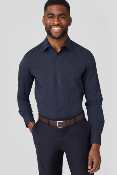 Uomo - Camicia business - regular fit - collo all'italiana - facile da stirare - blu scuro