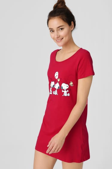 Women - Nightshirt  - Peanuts - dark red