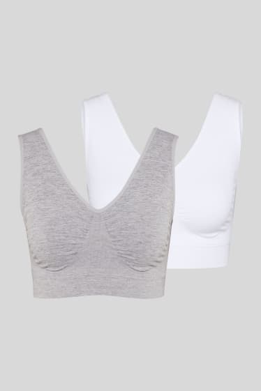 Femmes - Lot de 2 - brassière - sans couture - blanc / gris