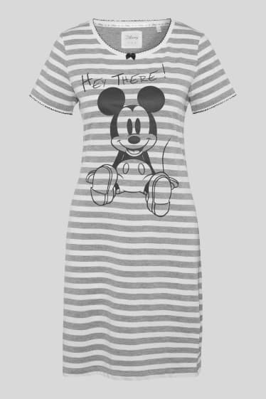 Women - Nightshirt - striped - Mickey Mouse - white / gray