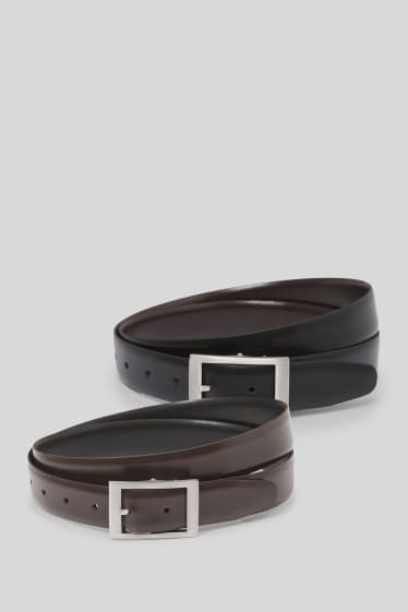 Hommes - Ceinture en cuir réversible - marron foncé