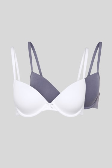 Femmes - Lot de 2 - soutien-gorge avec armatures - DEMI - ampliforme - blanc / bleu