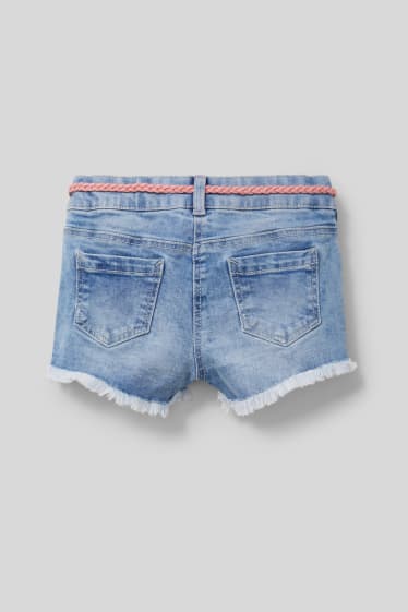 Kinderen - Korte spijkerbroek met riem - jeanslichtblauw