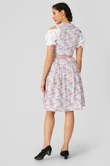 Damen - Dirndl - Herzausschnitt - 3 teilig - weiß / rosa