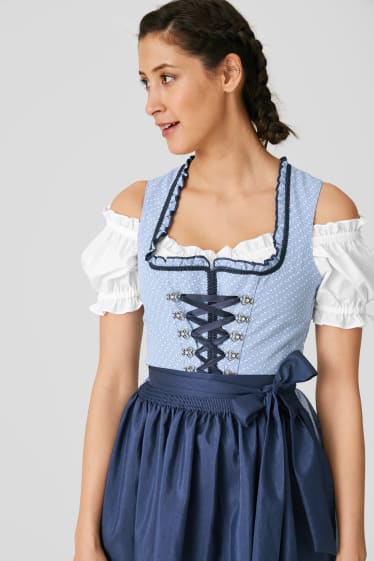 Dames - Dirndl - hartvormige halslijn - 3-delig - wit / blauw