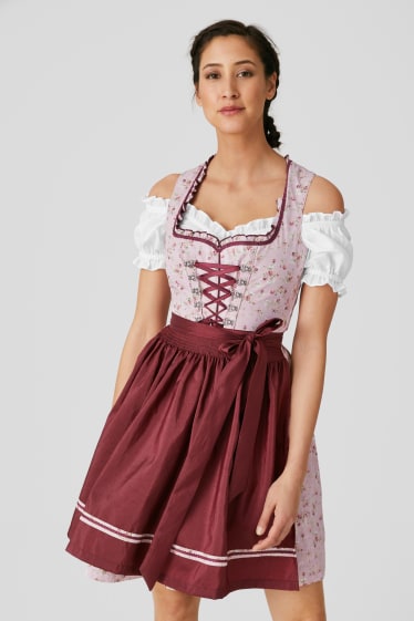 Women - Dirndl - heart-shaped neckline - 3 piece - bordeaux / white