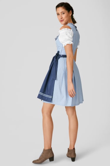 Dames - Dirndl - hartvormige halslijn - 3-delig - wit / blauw