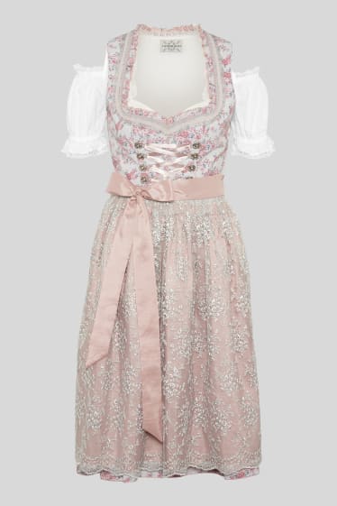 Women - Dirndl - heart-shaped neckline - 3 piece - white / rose