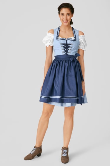 Donna - Vestito tirolese - scollo a cuore - 3 pezzi - bianco / blu