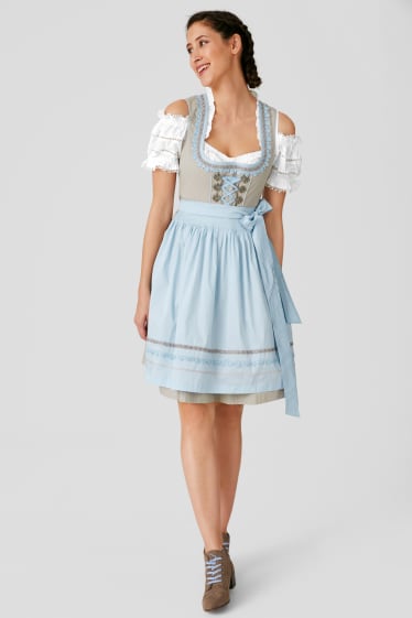 Damen - Dirndl - 3 teilig - weiß / hellblau