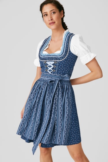 Dames - Dirndl - 3-delig - blauw / wit