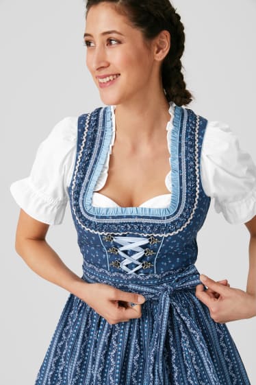 Damen - Dirndl - 3 teilig - blau / weiß