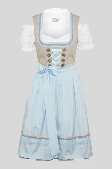 Damen - Dirndl - 3 teilig - weiß / hellblau