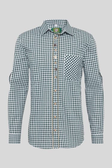 Uomo - Camicia tirolese - regular fit - collo all'italiana - quadri - verde scuro / bianco
