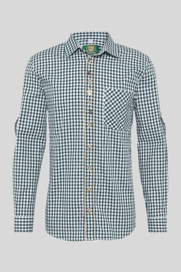 Hommes - Chemise traditionnelle - regular fit - col kent - à carreaux - vert foncé / blanc